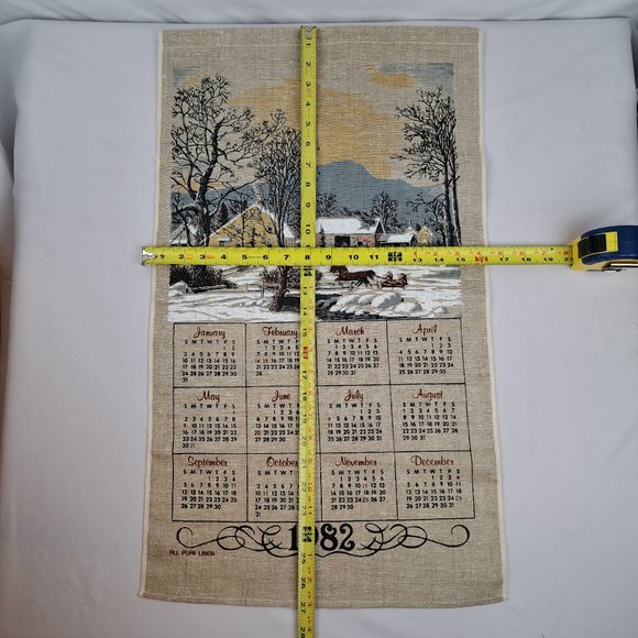 Vintage 1982 Linen Calendar Country Farm in Winter Scene - Picture 16 of 16